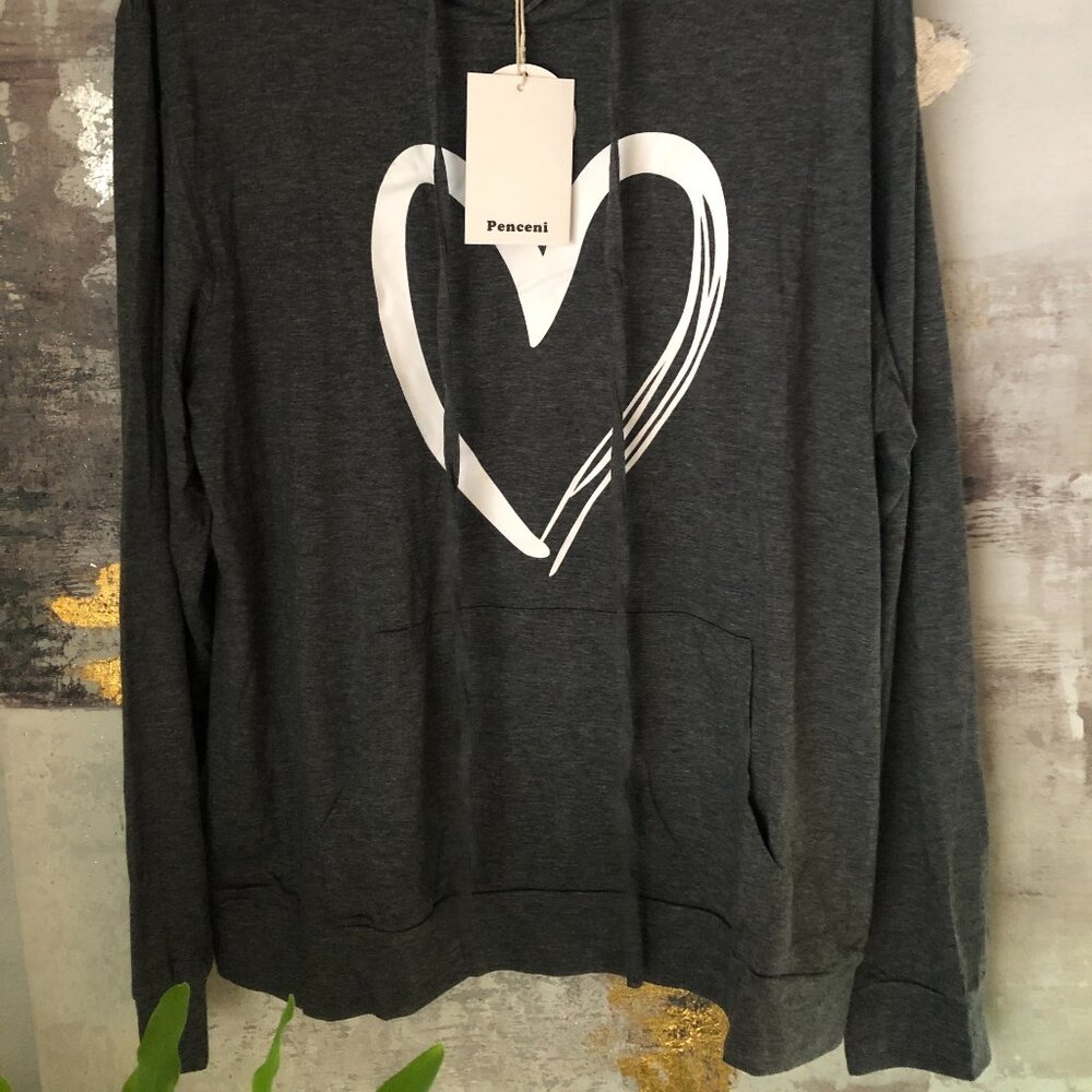 Women's Penceni "Heart" Hoodie Sweatshirt Long Sleeve Top - Picture 6 of 11